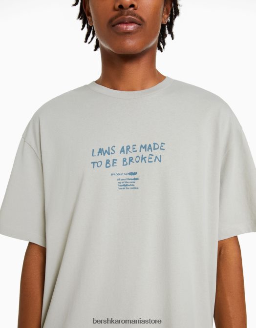 Bershka bărbați tricou cu mânecă scurtă în formă boxy, cu inscripții piatră Z86D2761 îmbrăcăminte