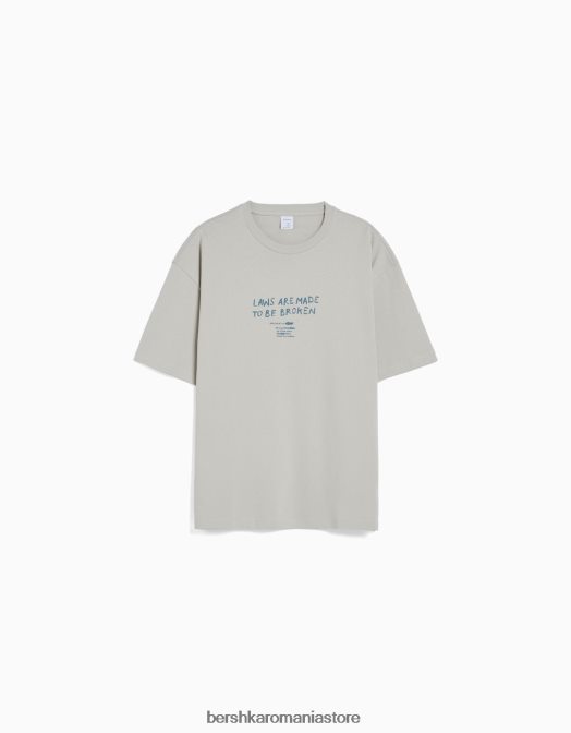 Bershka bărbați tricou cu mânecă scurtă în formă boxy, cu inscripții piatră Z86D2761 îmbrăcăminte