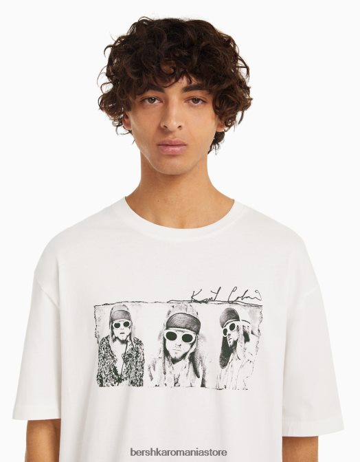 Bershka bărbați tricou cu mânecă scurtă, în formă boxy, kurt kobain alb Z86D2698 îmbrăcăminte