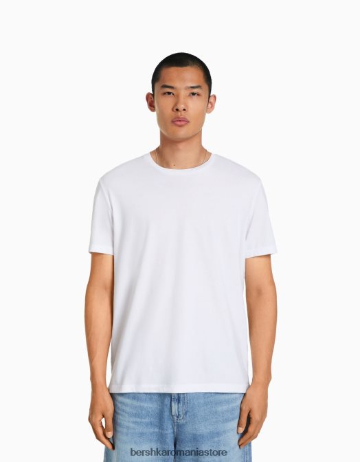 Bershka bărbați tricou cu mânecă scurtă, în formă regulată alb Z86D3449 îmbrăcăminte