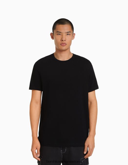 Bershka bărbați tricou cu mânecă scurtă, în formă regulată negru Z86D2797 îmbrăcăminte