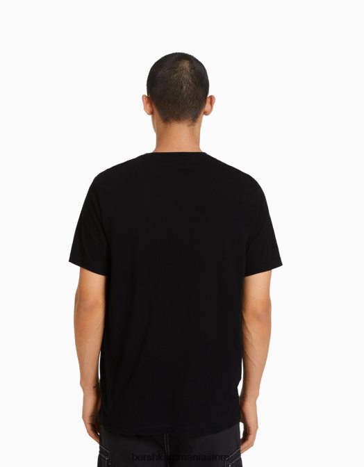 Bershka bărbați tricou cu mânecă scurtă, în formă regulată negru Z86D2797 îmbrăcăminte