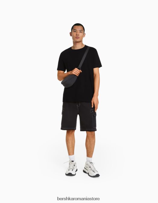 Bershka bărbați tricou cu mânecă scurtă, în formă regulată negru Z86D2797 îmbrăcăminte