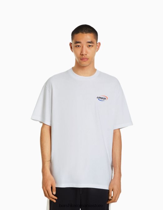 Bershka bărbați tricou cu mânecă scurtă, retro sport, cu croială boxy alb Z86D2637 îmbrăcăminte