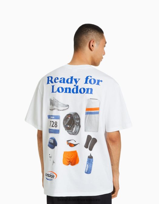 Bershka bărbați tricou cu mânecă scurtă, retro sport, cu croială boxy alb Z86D2637 îmbrăcăminte