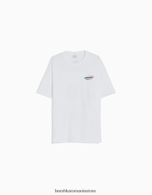 Bershka bărbați tricou cu mânecă scurtă, retro sport, cu croială boxy alb Z86D2637 îmbrăcăminte