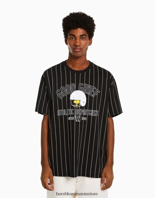 Bershka bărbați tricou cu mânecă scurtă snoopy boxy fit negru Z86D2754 îmbrăcăminte