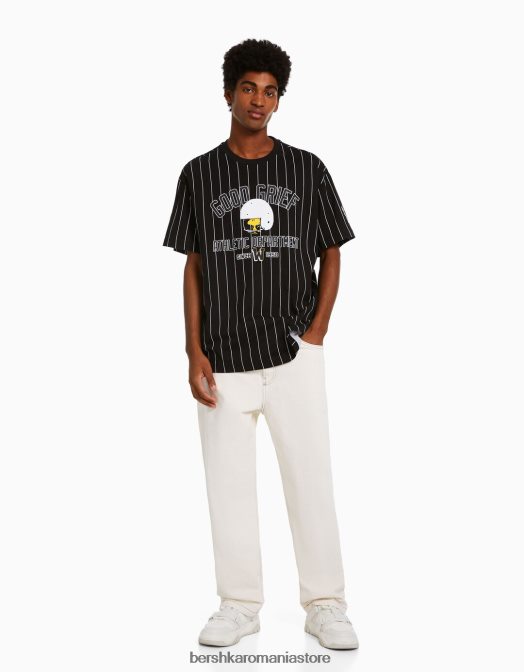 Bershka bărbați tricou cu mânecă scurtă snoopy boxy fit negru Z86D2754 îmbrăcăminte