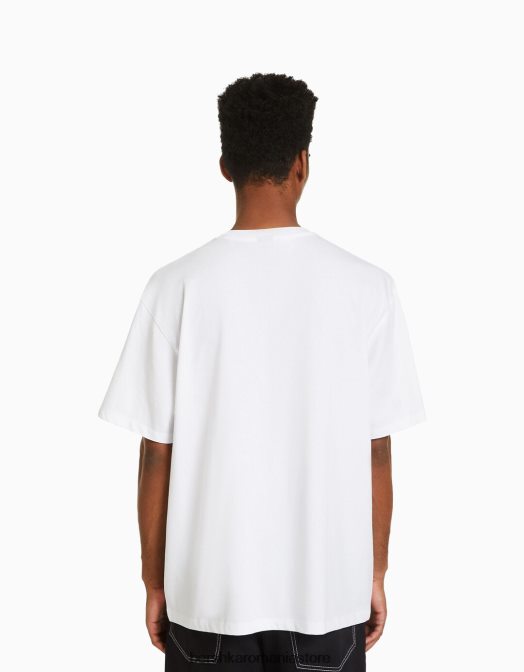 Bershka bărbați tricou cu mânecă scurtă, tip boxy alb Z86D2610 îmbrăcăminte