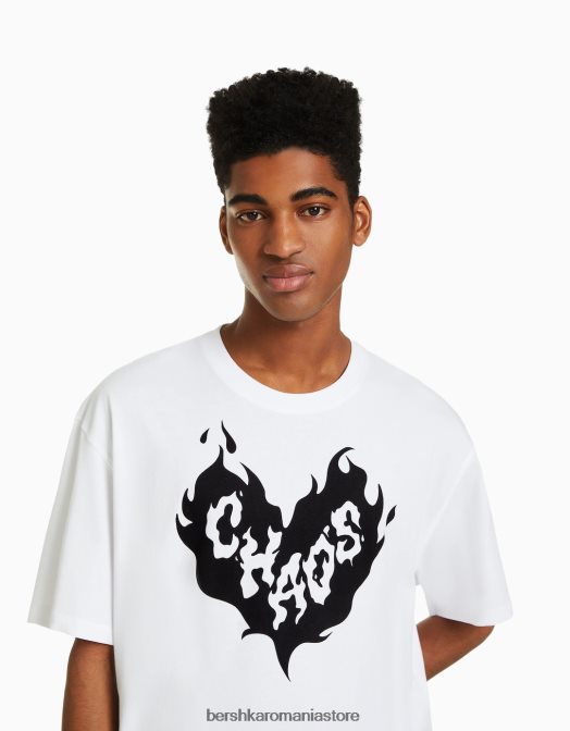 Bershka bărbați tricou cu mânecă scurtă, tip boxy alb Z86D2610 îmbrăcăminte