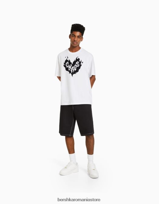 Bershka bărbați tricou cu mânecă scurtă, tip boxy alb Z86D2610 îmbrăcăminte