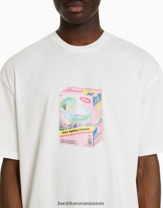 Bershka bărbați tricou cu mânecă scurtă, tip boxy alb Z86D2824 îmbrăcăminte