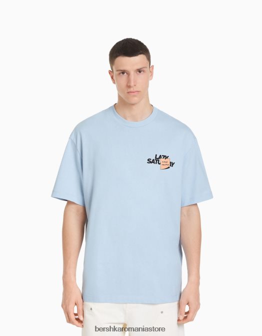 Bershka bărbați tricou cu mânecă scurtă, tip boxy albastru deschis Z86D2702 îmbrăcăminte