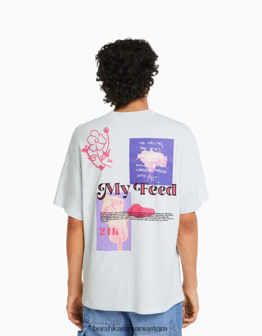 Bershka bărbați tricou cu mânecă scurtă, tip boxy albastru deschis Z86D2805 îmbrăcăminte