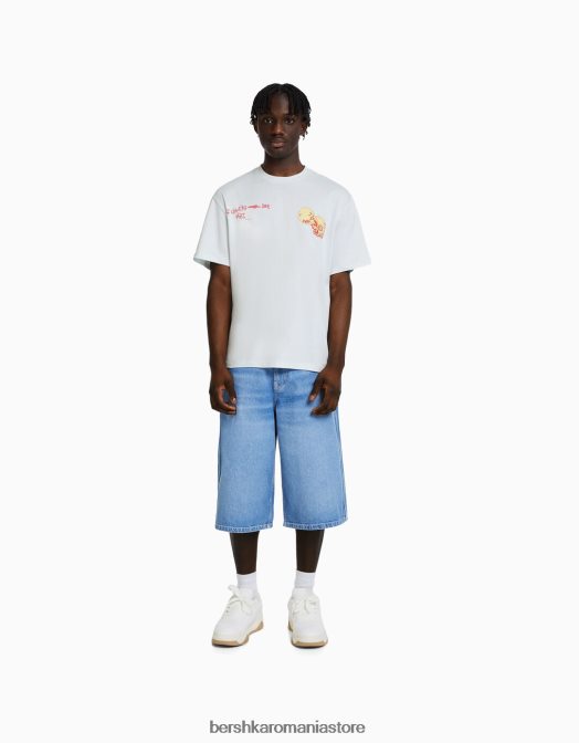 Bershka bărbați tricou cu mânecă scurtă, tip boxy albastru deschis Z86D2806 îmbrăcăminte