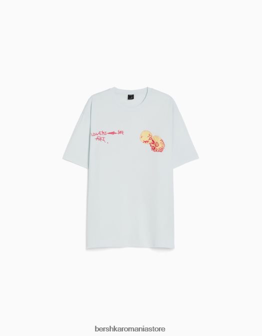 Bershka bărbați tricou cu mânecă scurtă, tip boxy albastru deschis Z86D2806 îmbrăcăminte