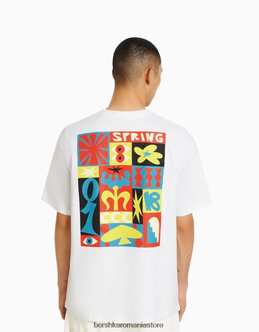 Bershka bărbați tricou cu mânecă scurtă, tip boxy aproape alb Z86D2710 îmbrăcăminte