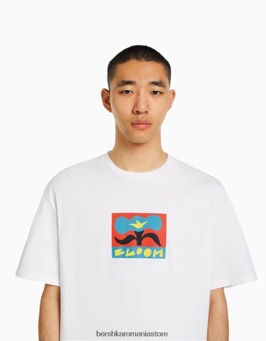 Bershka bărbați tricou cu mânecă scurtă, tip boxy aproape alb Z86D2710 îmbrăcăminte