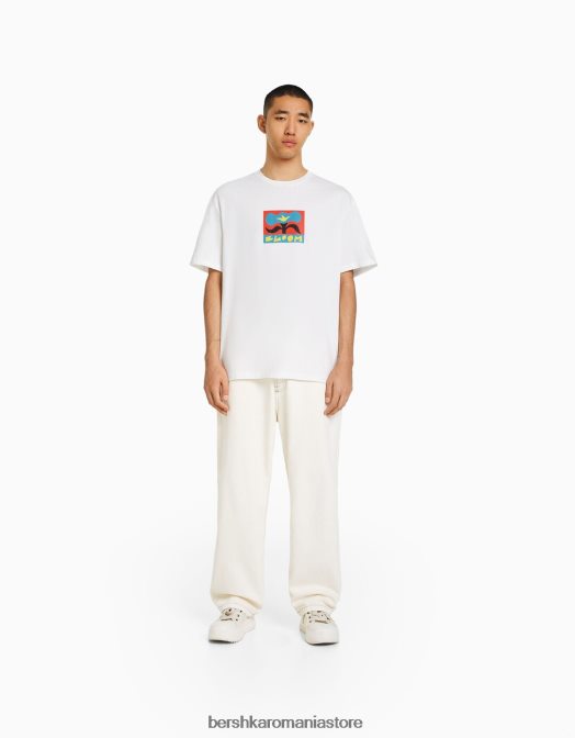 Bershka bărbați tricou cu mânecă scurtă, tip boxy aproape alb Z86D2710 îmbrăcăminte