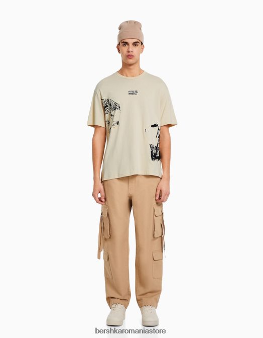 Bershka bărbați tricou cu mânecă scurtă, tip boxy cămilă Z86D2615 îmbrăcăminte