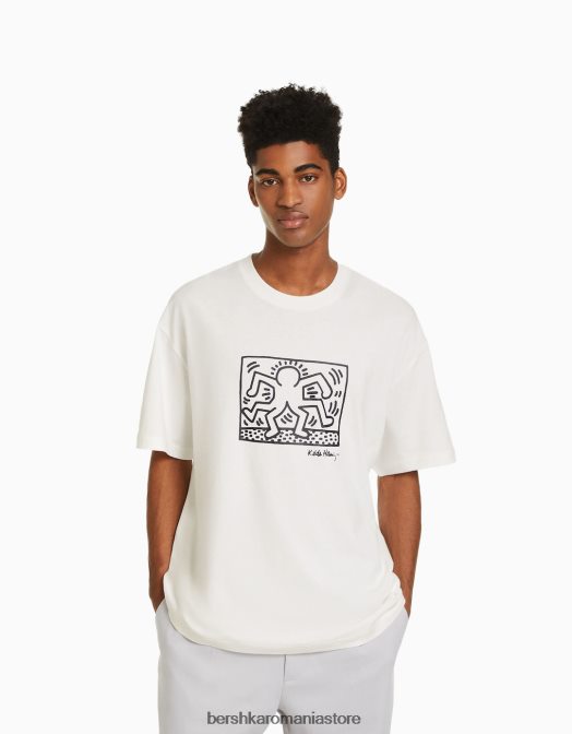 Bershka bărbați tricou cu mânecă scurtă, tip boxy, cu imprimeu Keith Haring cremă Z86D2602 îmbrăcăminte