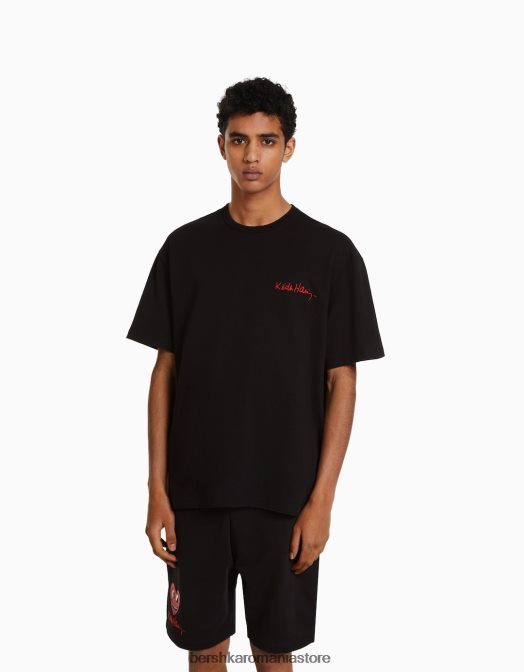 Bershka bărbați tricou cu mânecă scurtă, tip boxy, cu imprimeu Keith Haring negru Z86D2601 îmbrăcăminte