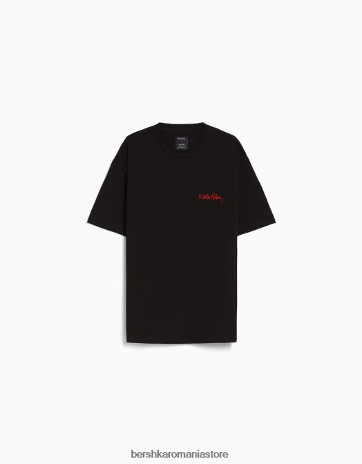 Bershka bărbați tricou cu mânecă scurtă, tip boxy, cu imprimeu Keith Haring negru Z86D2601 îmbrăcăminte