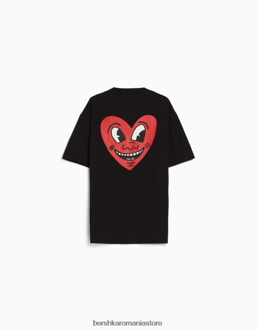 Bershka bărbați tricou cu mânecă scurtă, tip boxy, cu imprimeu Keith Haring negru Z86D2601 îmbrăcăminte