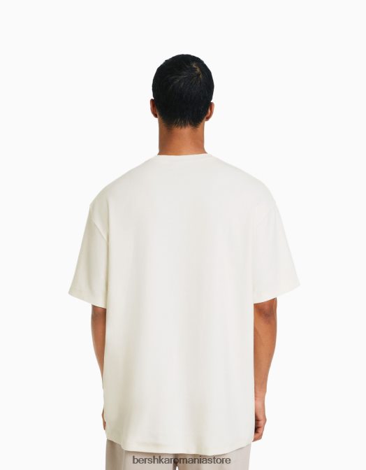 Bershka bărbați tricou cu mânecă scurtă, tip boxy, cu nervuri cu imprimeu floral aproape alb Z86D2671 îmbrăcăminte