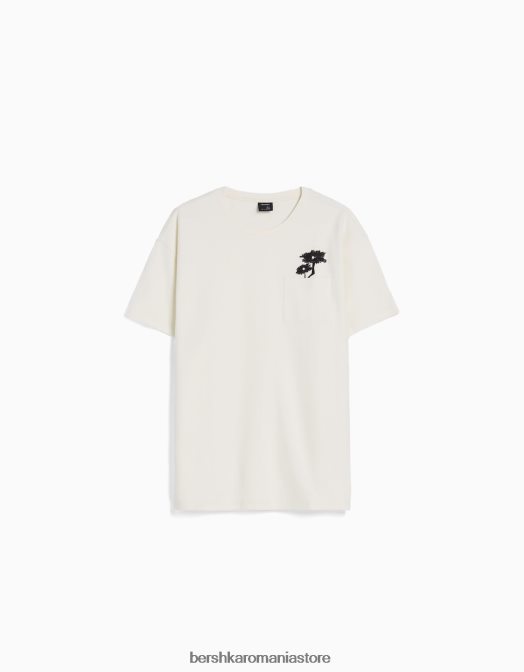 Bershka bărbați tricou cu mânecă scurtă, tip boxy, cu nervuri cu imprimeu floral aproape alb Z86D2671 îmbrăcăminte