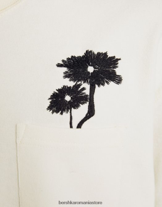 Bershka bărbați tricou cu mânecă scurtă, tip boxy, cu nervuri cu imprimeu floral aproape alb Z86D2671 îmbrăcăminte