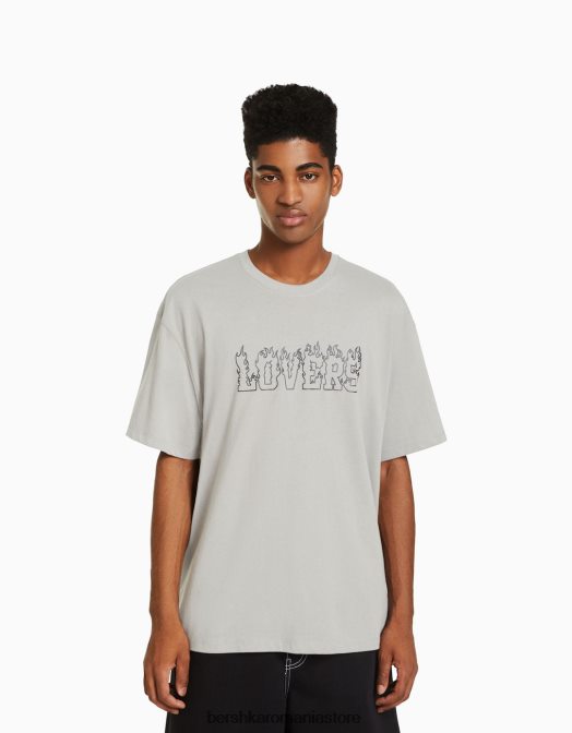 Bershka bărbați tricou cu mânecă scurtă, tip boxy gri Z86D2609 îmbrăcăminte