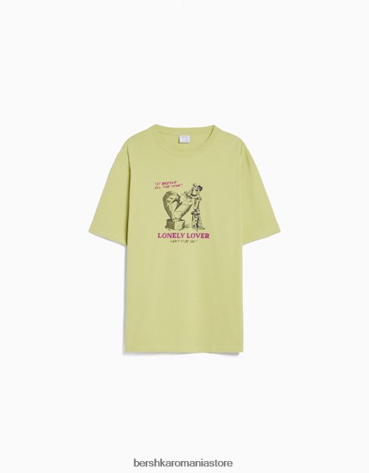Bershka bărbați tricou cu mânecă scurtă, tip boxy lămâie verde Z86D2815 îmbrăcăminte