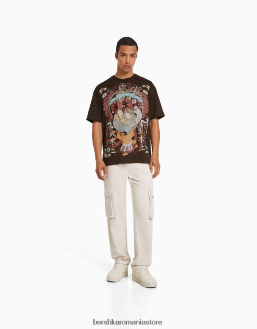 Bershka bărbați tricou cu mânecă scurtă, tip boxy maro Z86D2616 îmbrăcăminte