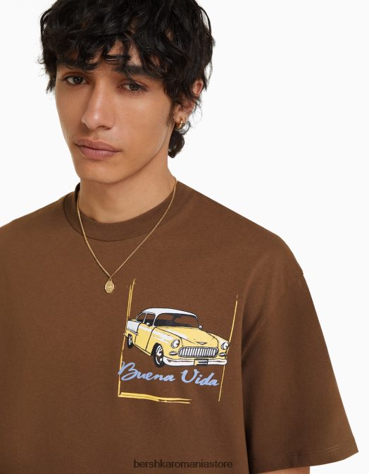 Bershka bărbați tricou cu mânecă scurtă, tip boxy maro Z86D2713 îmbrăcăminte