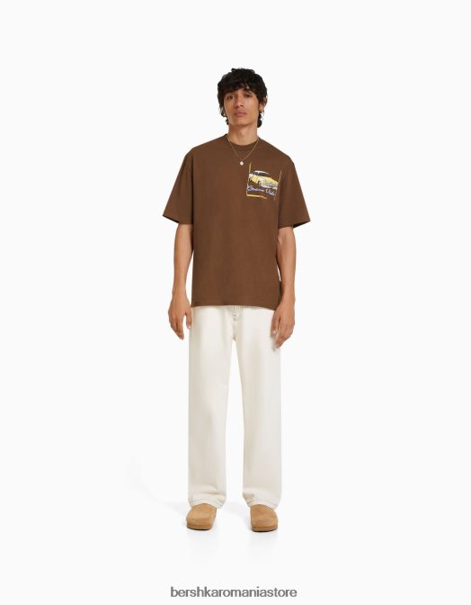 Bershka bărbați tricou cu mânecă scurtă, tip boxy maro Z86D2713 îmbrăcăminte