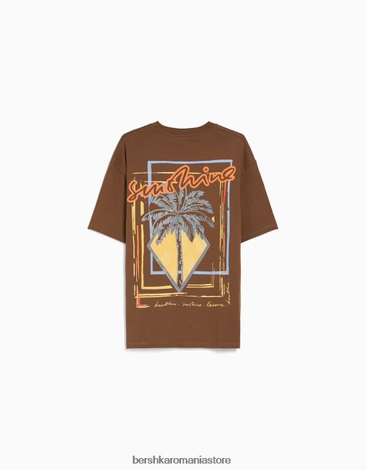 Bershka bărbați tricou cu mânecă scurtă, tip boxy maro Z86D2713 îmbrăcăminte