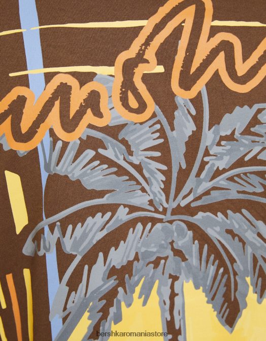 Bershka bărbați tricou cu mânecă scurtă, tip boxy maro Z86D2713 îmbrăcăminte