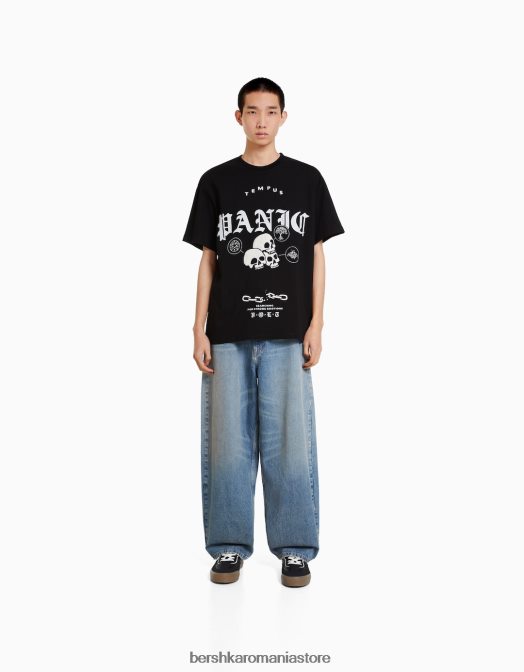 Bershka bărbați tricou cu mânecă scurtă, tip boxy negru Z86D2618 îmbrăcăminte