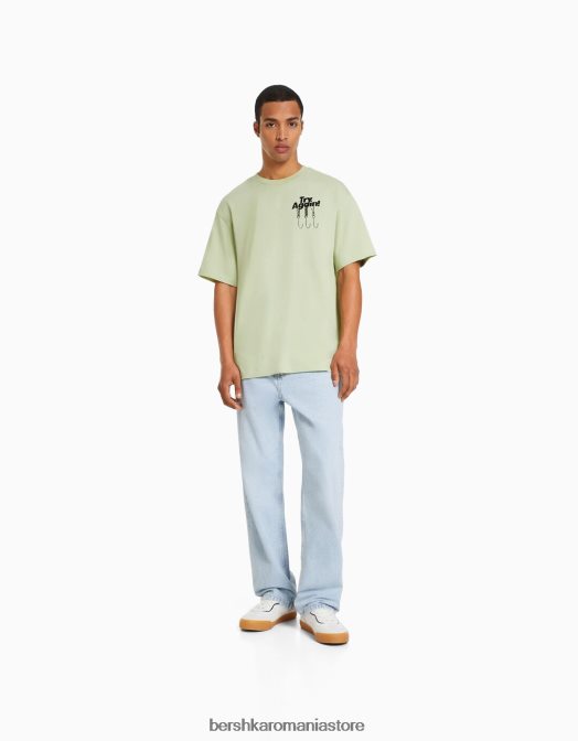 Bershka bărbați tricou cu mânecă scurtă, tip boxy verde Z86D2835 îmbrăcăminte