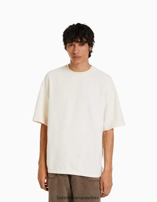 Bershka bărbați tricou cu maneca scurta cu finisaj rustic nisip Z86D2852 îmbrăcăminte