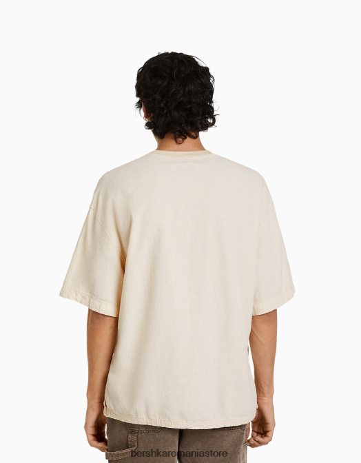 Bershka bărbați tricou cu maneca scurta cu finisaj rustic nisip Z86D2852 îmbrăcăminte