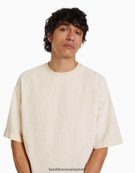 Bershka bărbați tricou cu maneca scurta cu finisaj rustic nisip Z86D2852 îmbrăcăminte