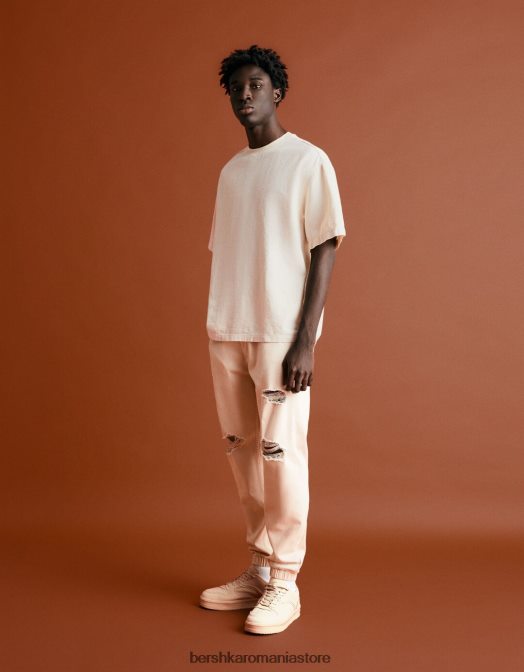 Bershka bărbați tricou cu maneca scurta cu finisaj rustic nisip Z86D2852 îmbrăcăminte