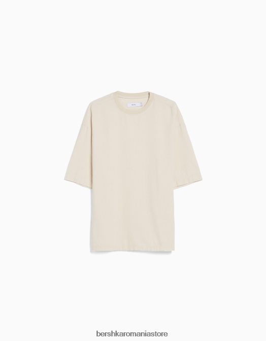 Bershka bărbați tricou cu maneca scurta cu finisaj rustic nisip Z86D2852 îmbrăcăminte