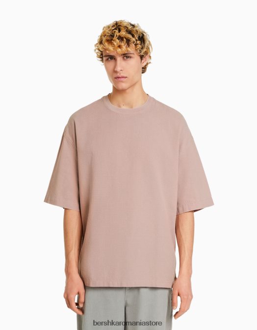 Bershka bărbați tricou cu maneca scurta cu finisaj rustic roz Z86D2853 îmbrăcăminte