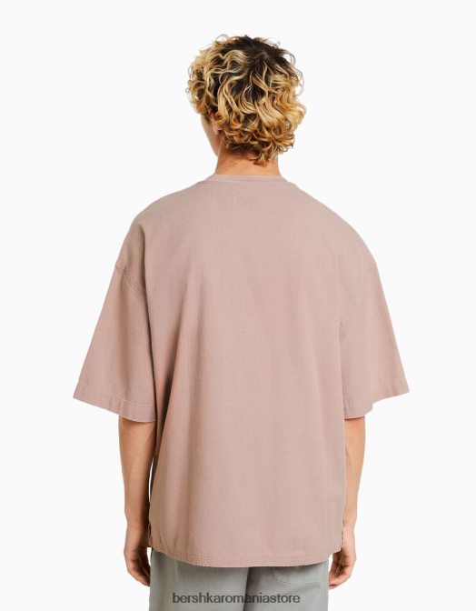 Bershka bărbați tricou cu maneca scurta cu finisaj rustic roz Z86D2853 îmbrăcăminte