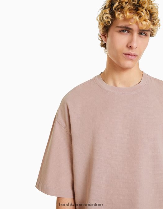 Bershka bărbați tricou cu maneca scurta cu finisaj rustic roz Z86D2853 îmbrăcăminte
