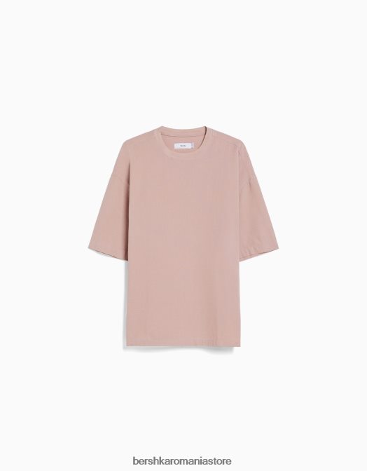 Bershka bărbați tricou cu maneca scurta cu finisaj rustic roz Z86D2853 îmbrăcăminte