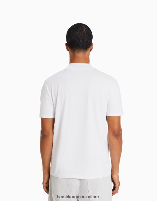 Bershka bărbați tricou cu maneca scurta cu gat inalt alb Z86D2740 îmbrăcăminte